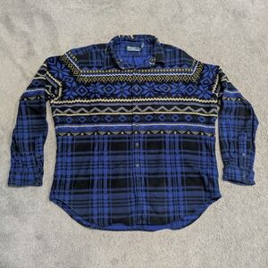 Vtg Polo Ralph Lauren Mens XXL Aztec Button Flannel Shacket Shirt Southwest Blue